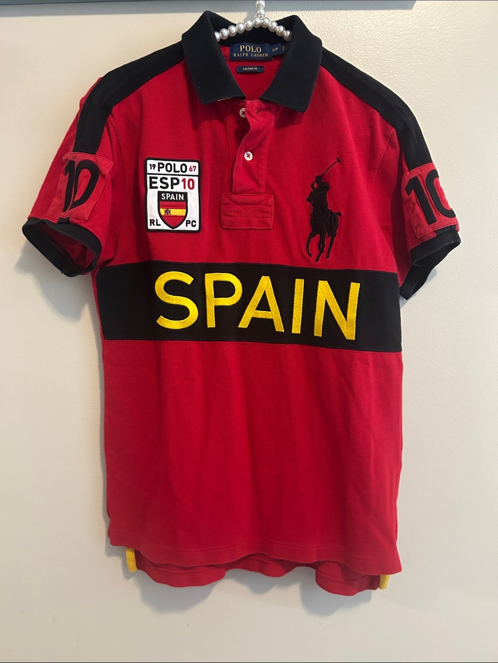 Polo Ralph Lauren Mens Spain 10 Big Pony Rugby Shirt Red S Small Hole Read